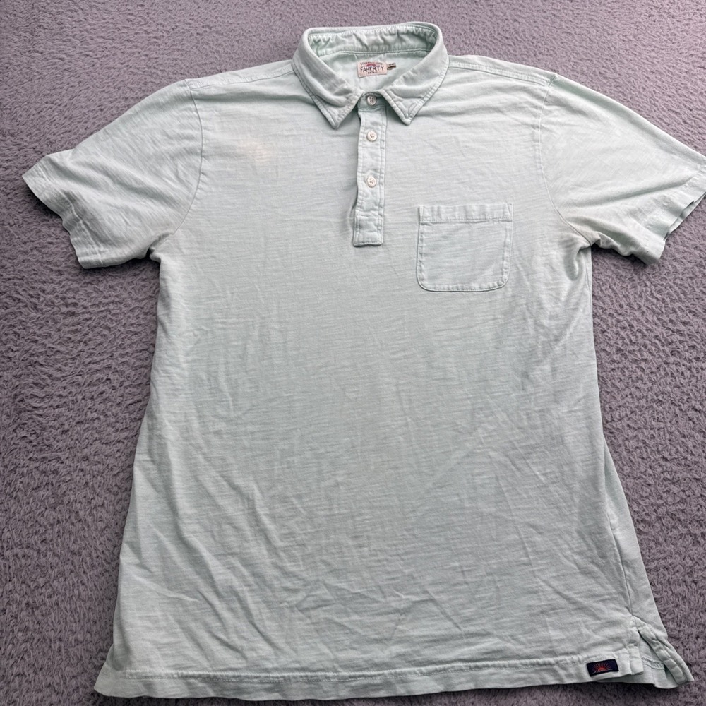 Faherty Sunwashed Polo Shirt Mens Small Green Organic Cotton Pocket Soft Jersey